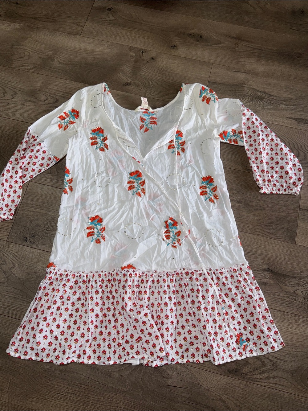 Sundance White Midi Dress with Orange and Teal Floral Accents